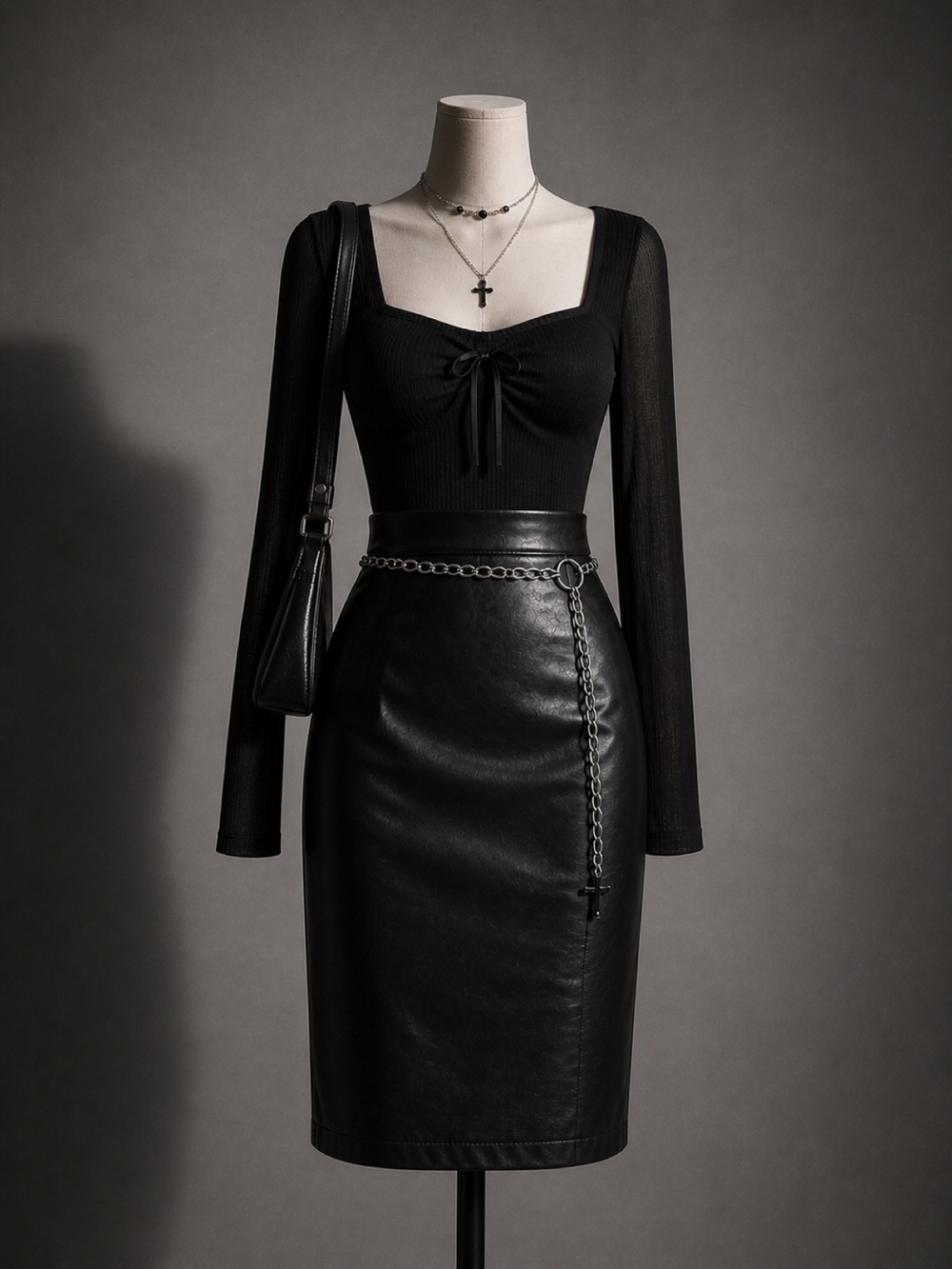 Suzy Shier Black Faux Leather Pencil Skirt